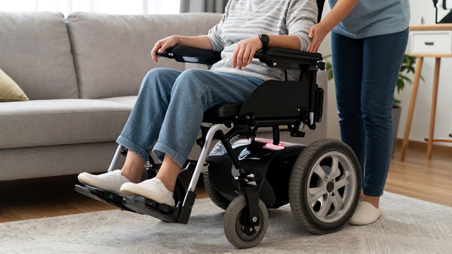 Photo%20of%20a%20senior%20using%20an%20electric%20wheelchair%20with%20elevating%20leg%20rests%20safely%20at%20home%20with%20a%20caregiver%20assisting